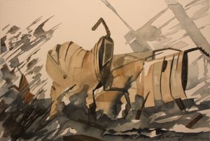 Watercolor composition of the metal horses